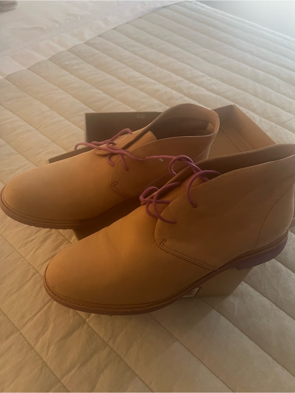 Suede women’s boots. Tan suede with pink laces and sole. Worn twice - Picture 2 of 4